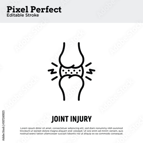 Joint injury, inflammation thin line icon. Arthritis symptom. Pixel perfect, editable stroke. Vector illustration.