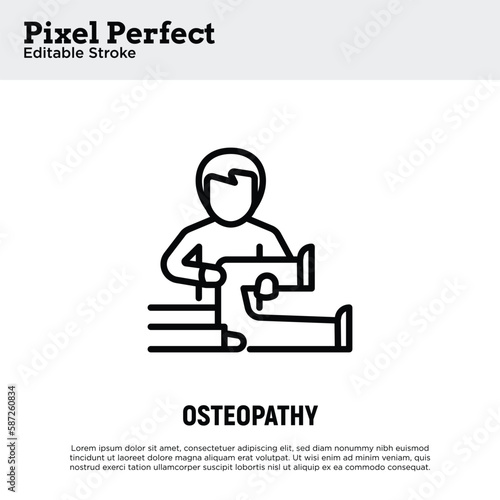 Osteopathy thin line icon. Physiotherapy, arthritis treatment. Massage. Pixel perfect, editable stroke. Vector illustration.