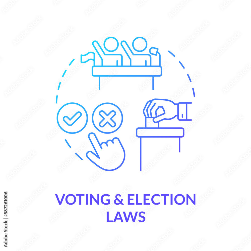 Voting and election laws blue gradient concept icon. Civil rights and regulations. Law and legal issue abstract idea thin line illustration. Isolated outline drawing. Myriad Pro-Bold font used Voting and election laws blue gradient concept icon. Civil rights and regulations. Law and legal issue abstract idea thin line illustration. Isolated outline drawing. Myriad Pro-Bold font used