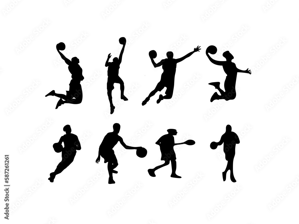 silhouettes of people playing basketball. basketball players vector design and illustration. basketball players vector art, icons, and vector images. basketball players isolated white background.