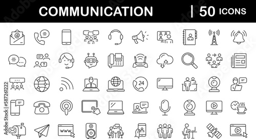 Communication set of web icons in line style. Speaking signs for web and mobile app. Contact us, discussion, speech bubble, talking, consultation, conversation chat. Vector illustration