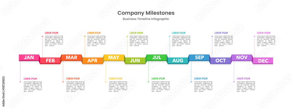Infographic business concept with 12 months to success. Business presentation data in 12 months. Workflow, Annual reports. Vector illustration.