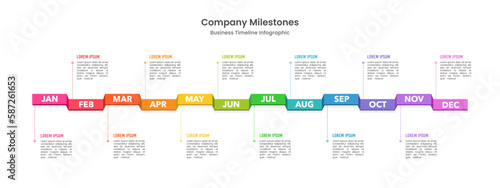 Infographic business concept with 12 months to success. Business presentation data in 12 months. Workflow, Annual reports. Vector illustration.
