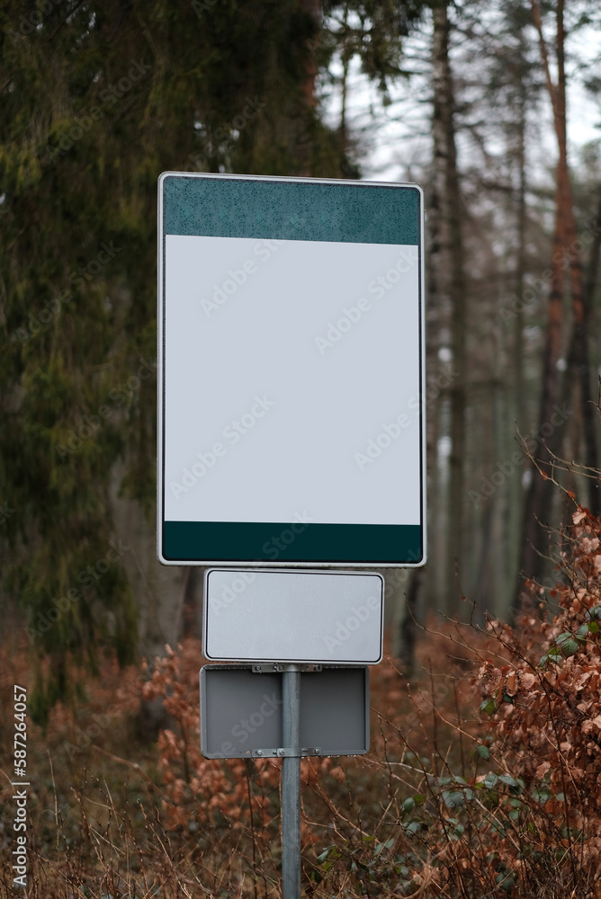 Mock-up of the road sign in the forest.