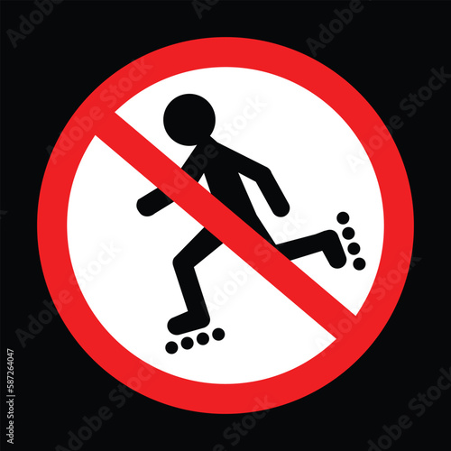 no rollerblading black sign or symbol, vector illustration 