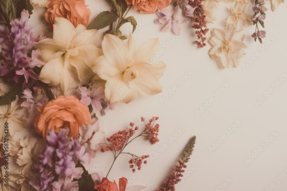 Fototapeta premium flowers on a cream colored background - space fot text