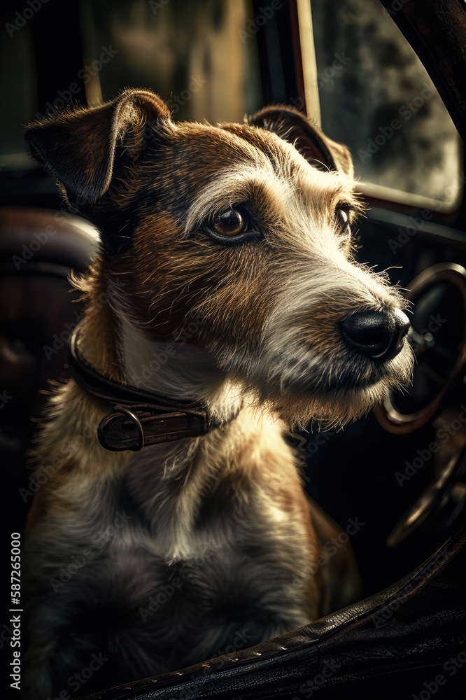 Ein Jack Russel Hund auf einem Ledersitz created with generative AI Ein Jack Russel Hund auf einem Ledersitz created with generative AI