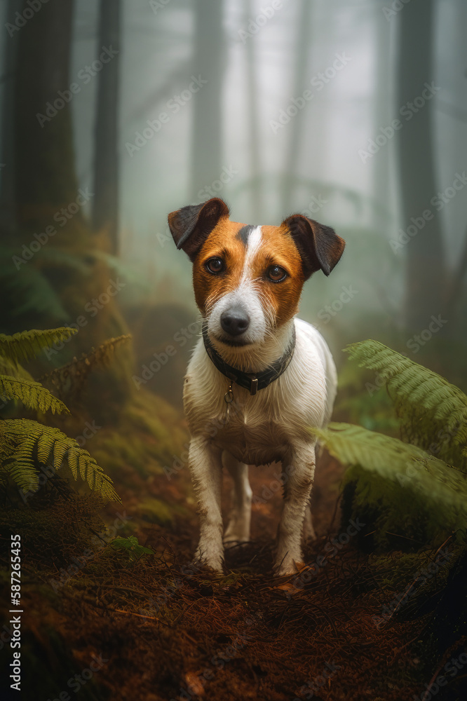 Ein Jack Russel Hund im Nebel des Waldes created with generative AI Ein Jack Russel Hund im Nebel des Waldes created with generative AI