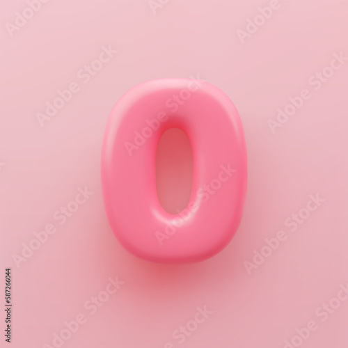 3D Pink number null or zero with a glossy surface on a pink background.