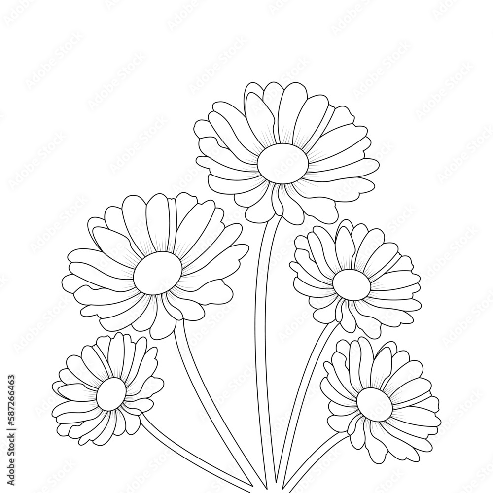 Fototapeta premium Hand Drown Daisy Flower Coloring page Line art
