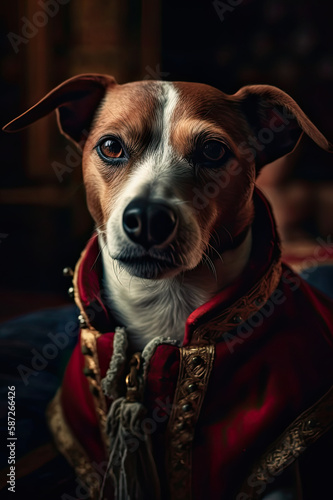 Ein Jack Russel Hund mit altertümlicher Kleidung created with generative AI © Maximilian