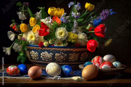 Colored eggs Polish Easter tradition. AI generativ.