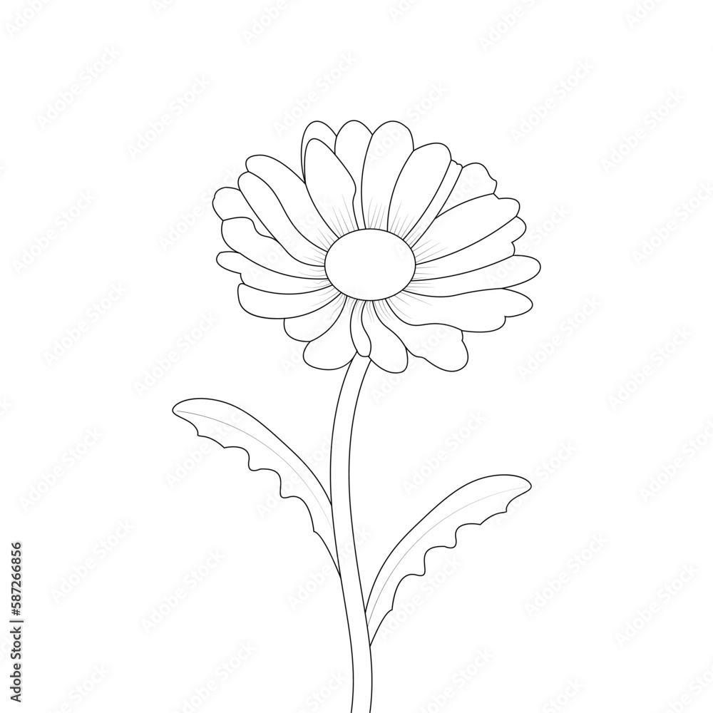 Daisy Flower Line Art Kids Coloring Page And Book Vector Daisy Flower Line Art Kids Coloring Page And Book Vector