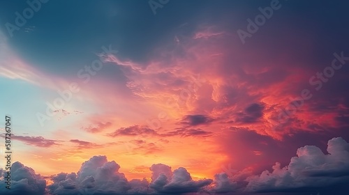 Colorful sky concept. Stunning sunset with vibrant twilight sky and clouds in a dramatic background. Generative AI