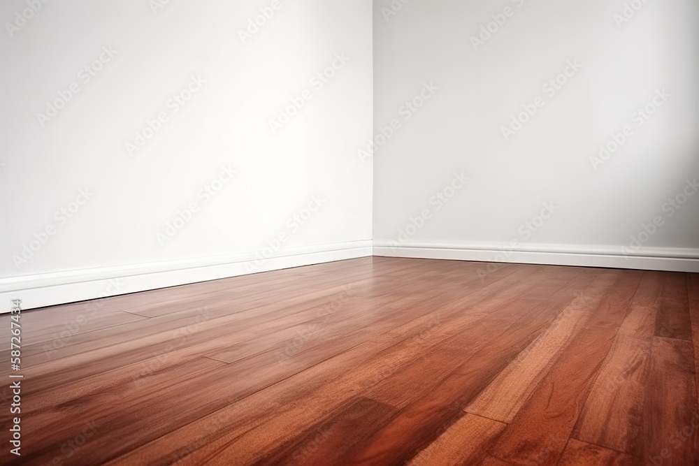 Blank room white wall and wooden floor background with Generative AI Blank room white wall and wooden floor background with Generative AI