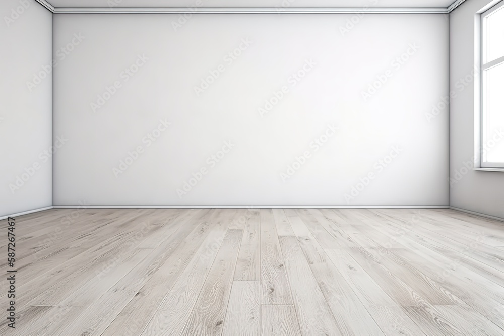 Blank room white wall and wooden floor background with Generative AI