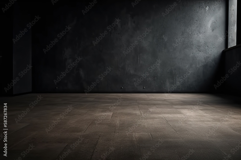Blank room dark wall and floor background with Generative AI Blank room dark wall and floor background with Generative AI