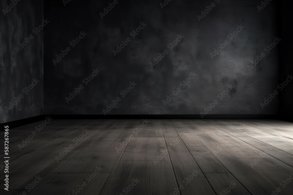 Blank room dark wall and floor background with Generative AI Blank room dark wall and floor background with Generative AI