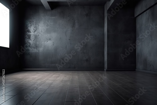 Blank room dark wall and floor background with Generative AI © YandiDesigns
