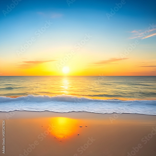 sunset on the beach - Beach landscape - Calm beach background for design - landscape for design - Generative AI © Magic