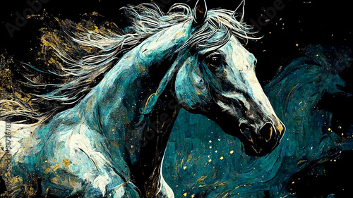 white horse in the night created by Generative AI