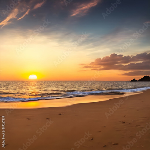 sunset at the beach - Beach landscape - Calm beach background for design - landscape for design - Generative AI