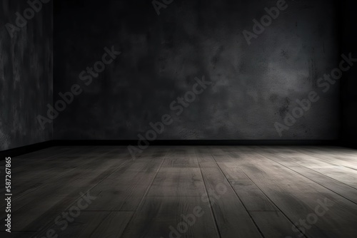 Blank room dark wall and floor background with Generative AI