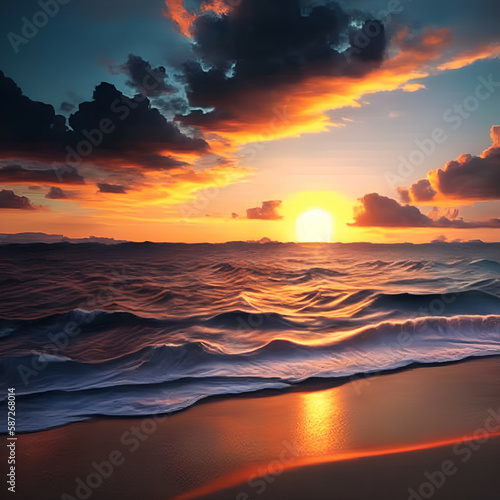 sunset over the sea - Beach landscape - Calm beach background for design - landscape for design - Generative AI