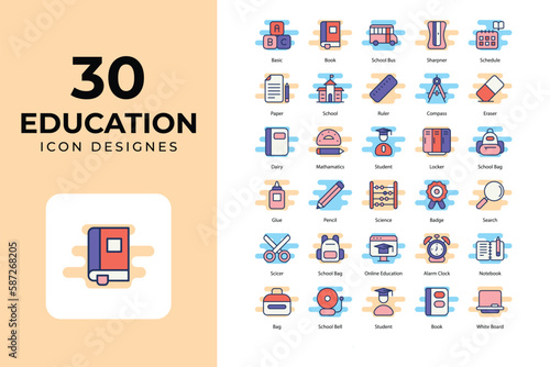 Education icons set. Suitable for Web Page, Mobile App, UI, UX and GUI design.