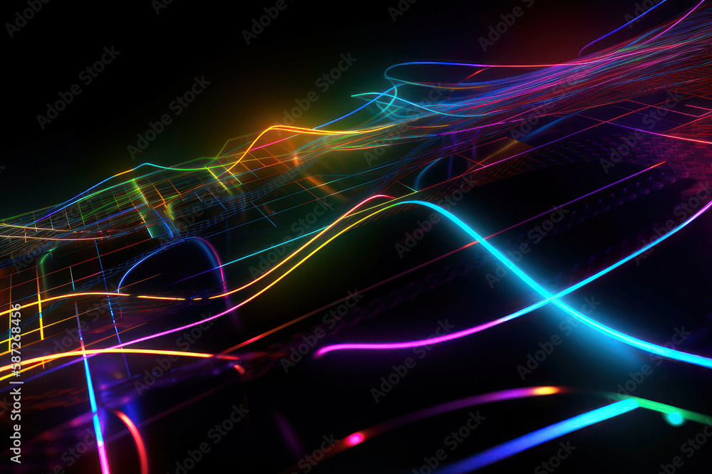 Abstract background. Multicolored neon lines and grids. AI generative. Abstract background. Multicolored neon lines and grids. AI generative.