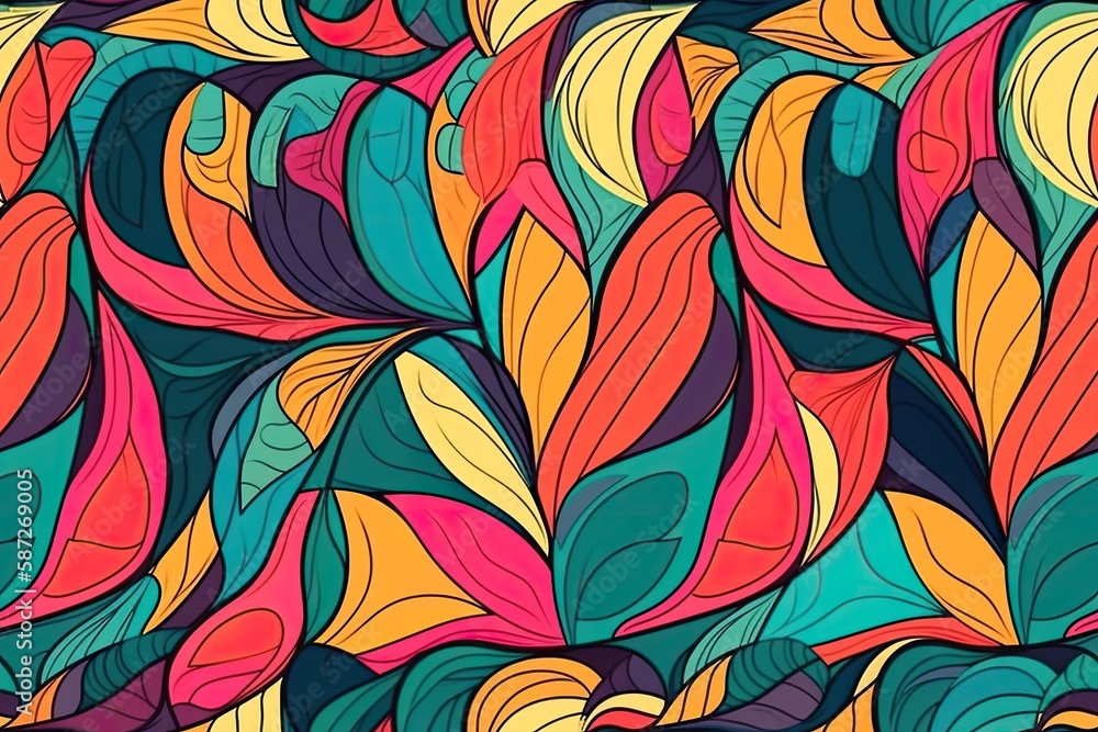 vibrant background filled with an array of colorful leaves. Generative AI