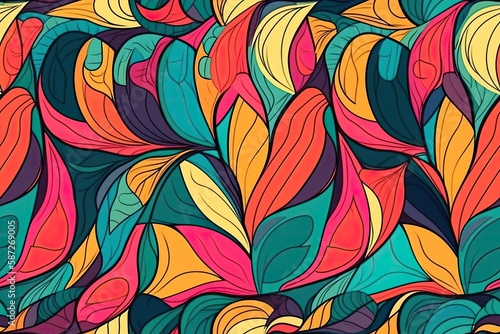 vibrant background filled with an array of colorful leaves. Generative AI