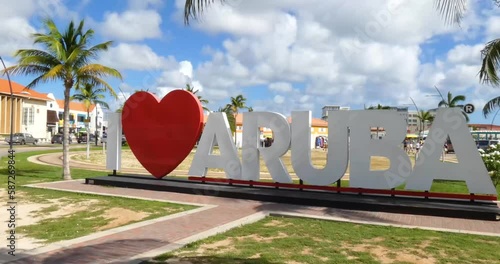 I Love Aruba sign, along the main road in downtown Of Oranjestad. photo