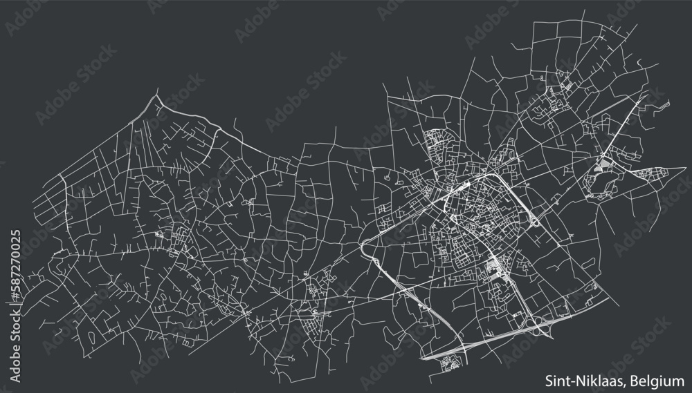 Detailed hand-drawn navigational urban street roads map of the Belgian city of SINT-NIKLAAS, BELGIUM with solid road lines and name tag on vintage background Detailed hand-drawn navigational urban street roads map of the Belgian city of SINT-NIKLAAS, BELGIUM with solid road lines and name tag on vintage background