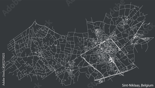 Detailed hand-drawn navigational urban street roads map of the Belgian city of SINT-NIKLAAS, BELGIUM with solid road lines and name tag on vintage background