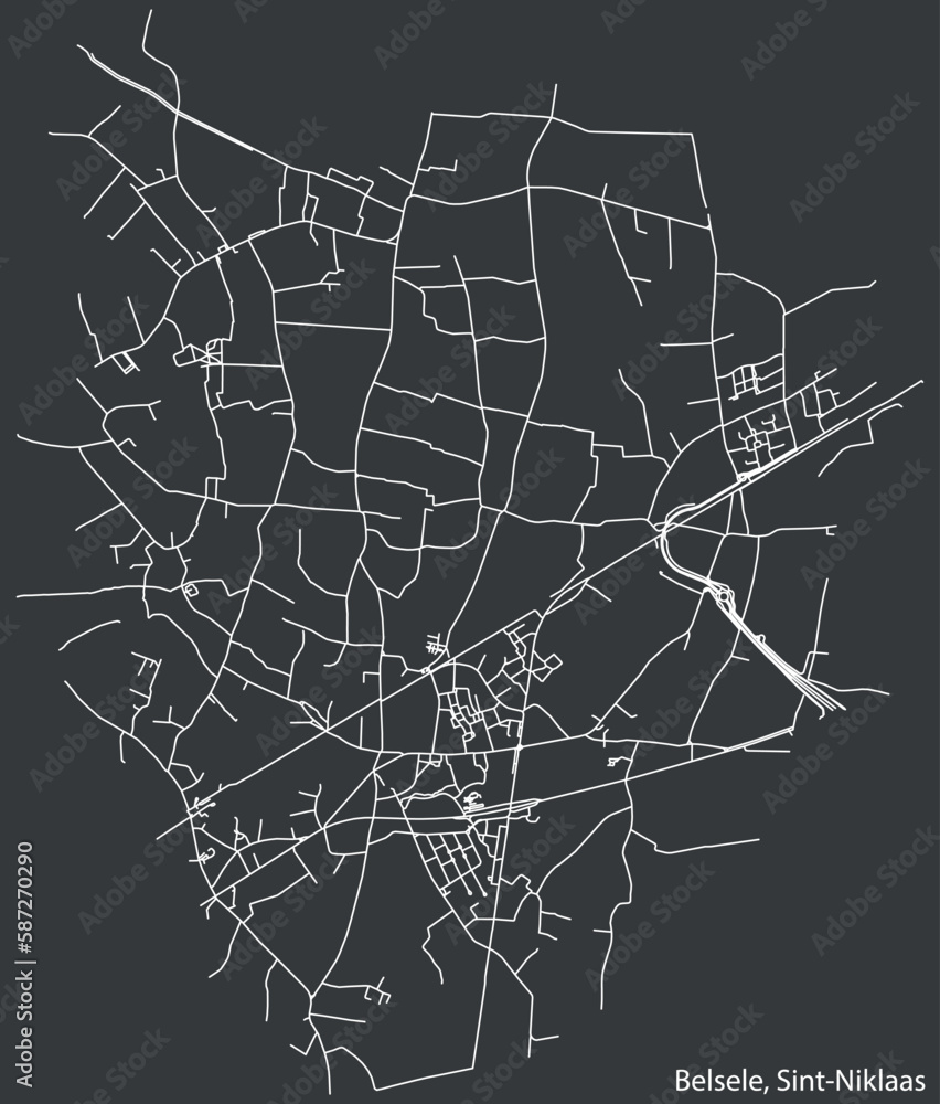 Detailed hand-drawn navigational urban street roads map of the BELSELE MUNICIPALITY of the Belgian city of SINT-NIKLAAS, Belgium with vivid road lines and name tag on solid background