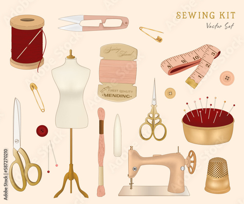 set of sewing fashion dress maker vector