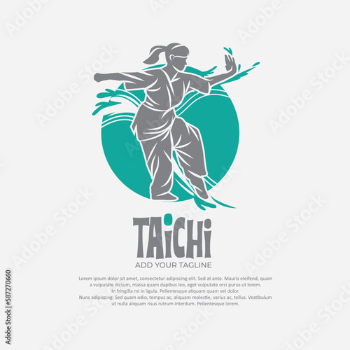 Silhouette of person with tai chi gesture position vector drawing.Suitable for martial arts logo and illustration.