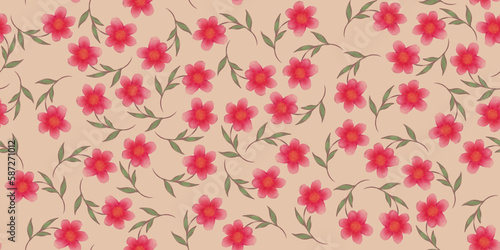 seamless pattern with pink flowers watercolor