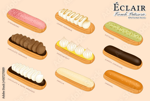 set of French pastry eclairs