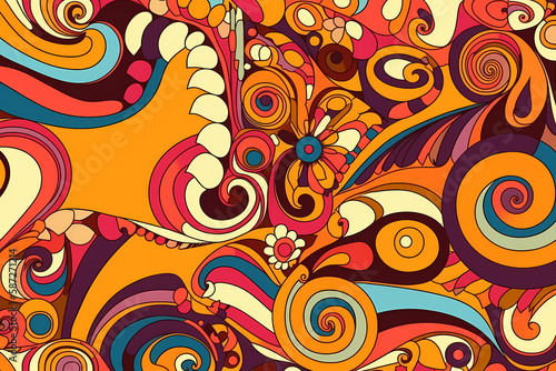 psychedelic patterns 70s retro style AI generated illustration