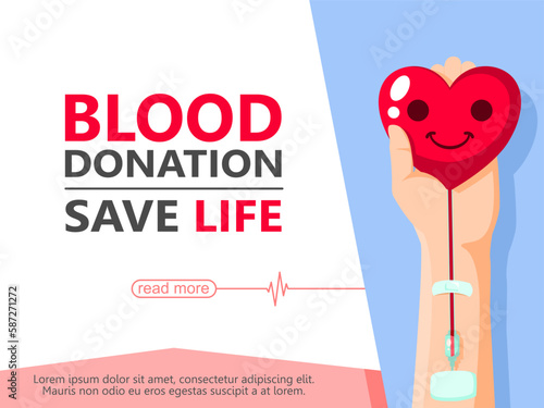 Smiling heart donating blood to arms. blood donors for poster, banner, and background. Vector illustration Flat Design for blood donation day concept.