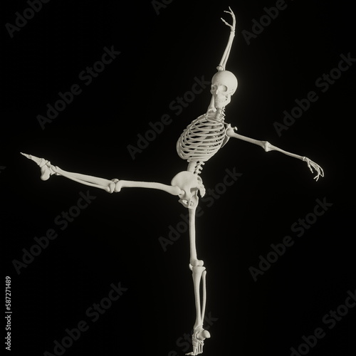 skeleton posing 3d render illustration with transparent background