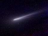 Celestial body in space. Astronomical photo of a comet. Glowing tail of a meteor.