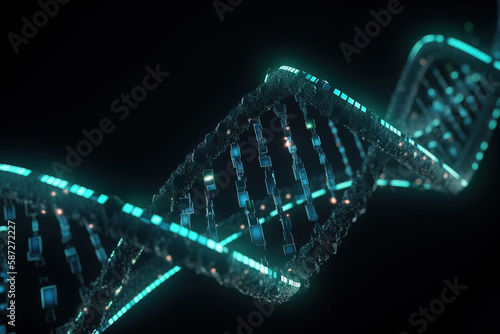 DNA molecule spiral with digital code. Artificial intelligence dna concept. Generative ai