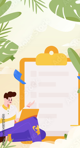 Invite friends to conduct questionnaire survey flat vector concept operation hand drawn illustration
