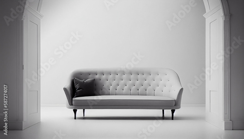A sofa placed in front of wallpaper background 