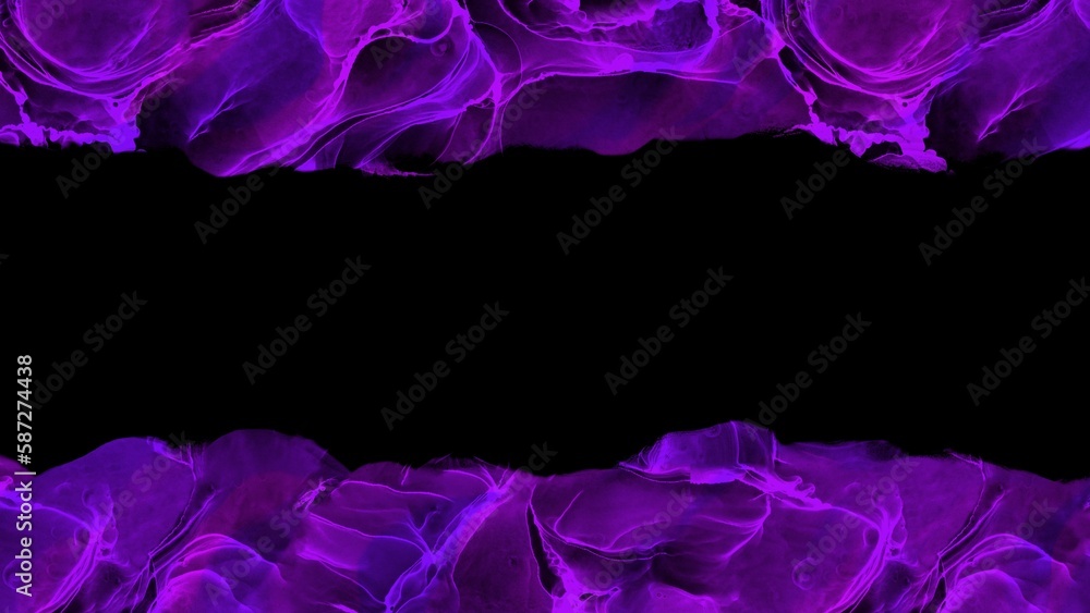 Purple alcohol ink background with black backdrop, creative hand drawn art with colorful accent, painting illustration for wallpapers and print, artwork with copy space