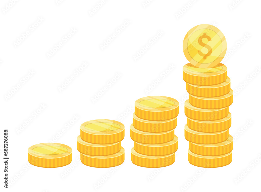 Coin icon in flat style. Money stack vector illustration on white isolated background. Cash currency sign business concept. Coin icon in flat style. Money stack vector illustration on white isolated background. Cash currency sign business concept.