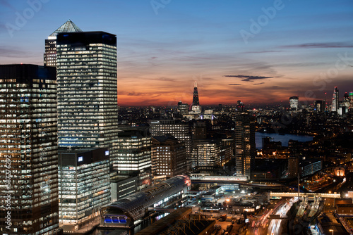Photography night view of the city of London with illuminated buildings